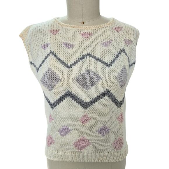 80s 90s Y2k Currants Jeri-Jo Hand Loomed Sweater Vest Pastels Fairy Kei  Sz L - Picture 1 of 4
